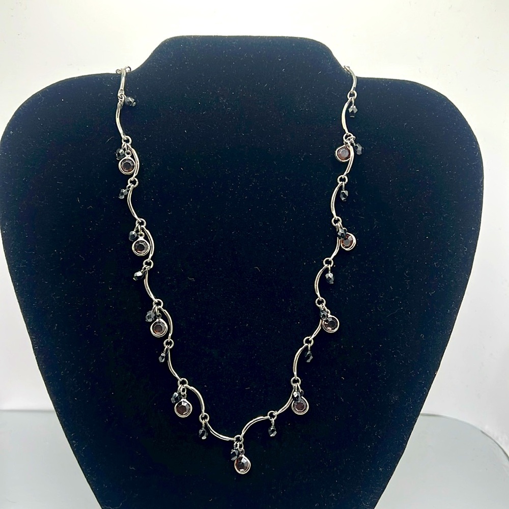 Curved Bar Chain W/tiny Crystal Dangles Choker Necklace